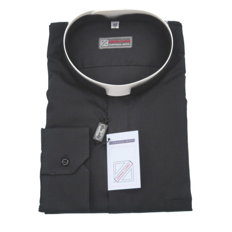 Chemise col romain 100% coton - noire